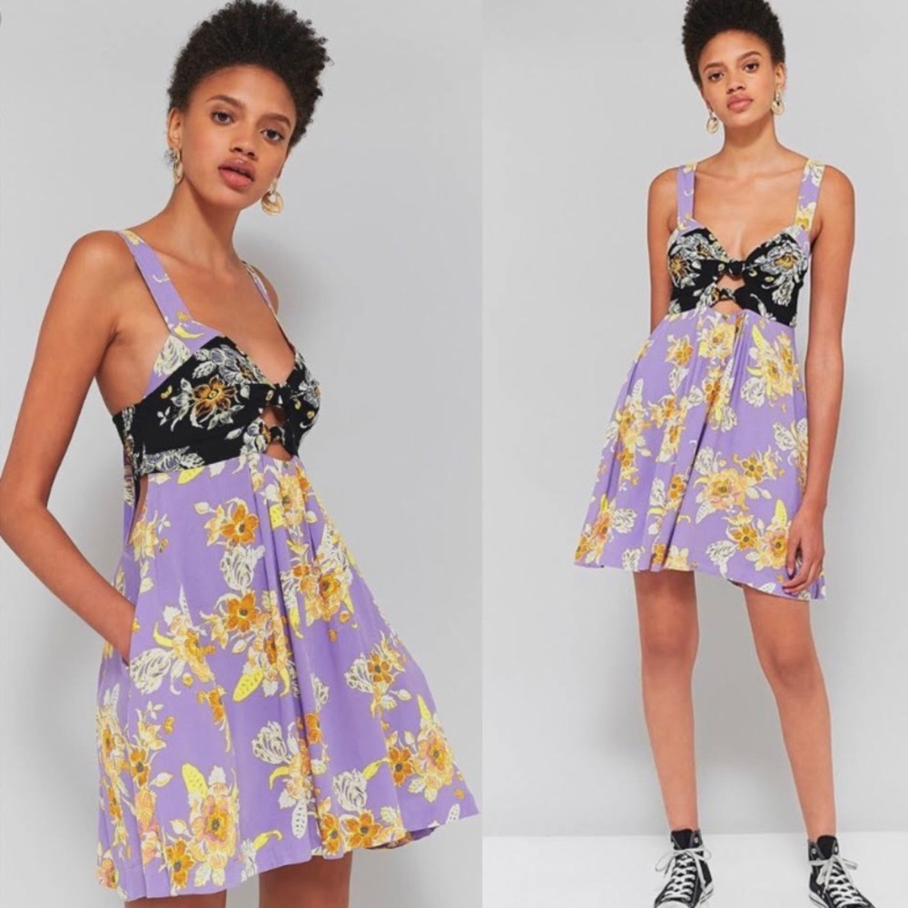 Free People Baby It's You Floral Mini Dress in Purple Combo size Small Cut-out